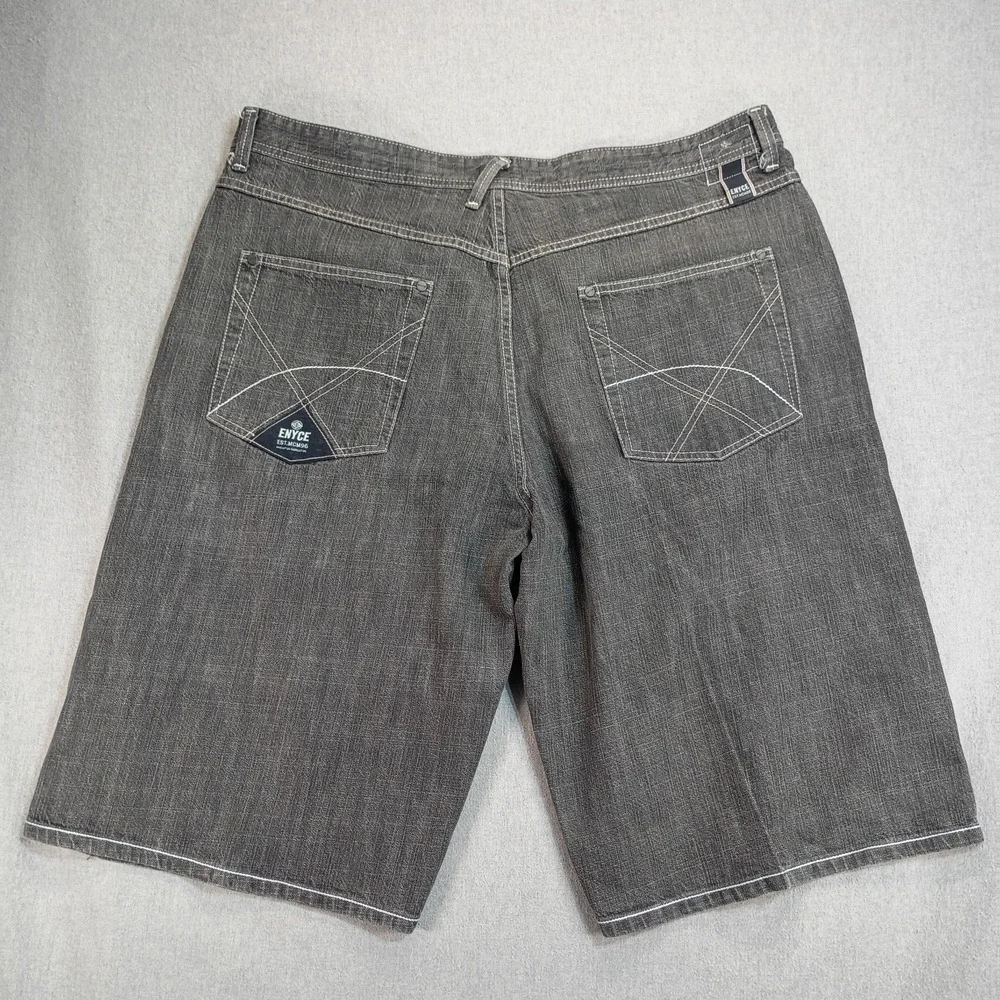Vintage Enyce Mens 42 Denim Shorts Black Gray Baggy Hip Hop Y2K Long Jorts